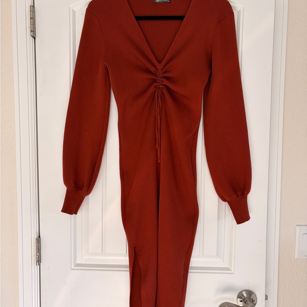 Elegant Rust Long Sleeve Dress